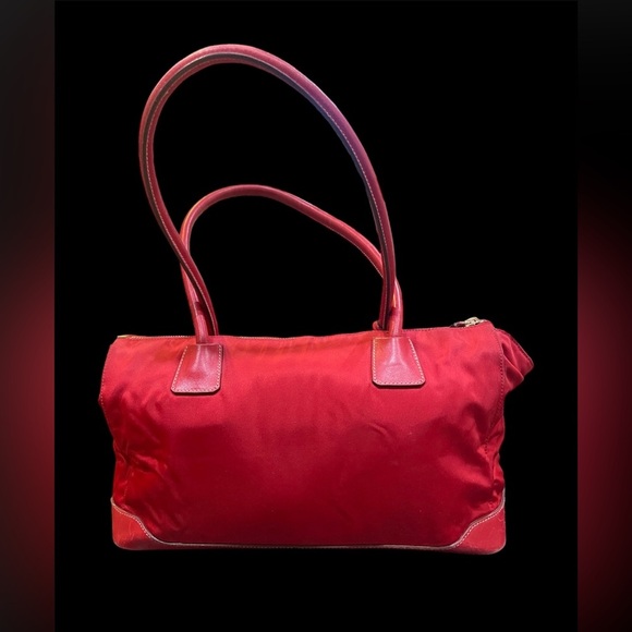 Vintage 2000s Prada Tessuto Shoulder Handbag Purse Nylon Leather Trim Red EUC - Picture 3 of 11